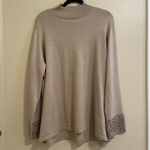 Sparkling Gold Chicos Top Mock Neck Long Sleeve With Beaded Detail Size 4